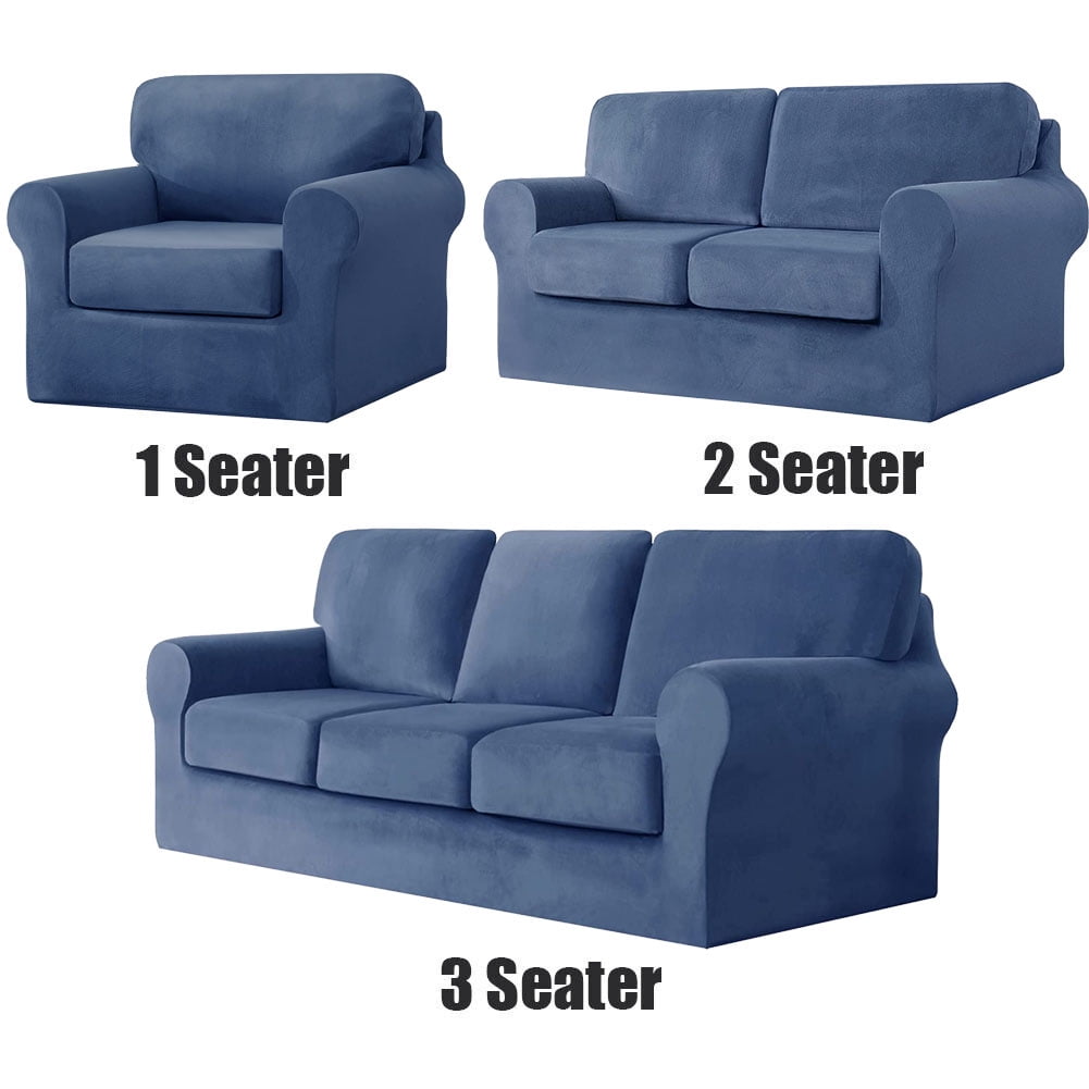 Luxury Velvet Couch Cover 3 Piece Stretch Sofa Covers for 1 Cushion Couch Thick Soft Spandex Sofa Slipcover Living Room Anti Slip Dogs Pet Furnitre Protector, Dark Blue, Armchair Cover