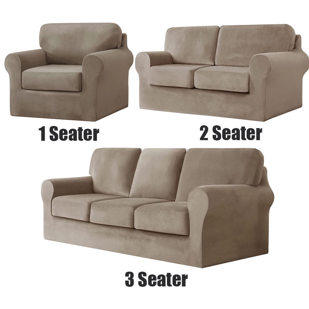 Luxury Velvet Couch Cover 3 Piece Stretch Sofa Covers for 1 Cushion Couch Thick Soft Spandex Sofa Slipcover Living Room Anti Slip Dogs Pet Furnitre Protector, Taupe, Armchair Cover