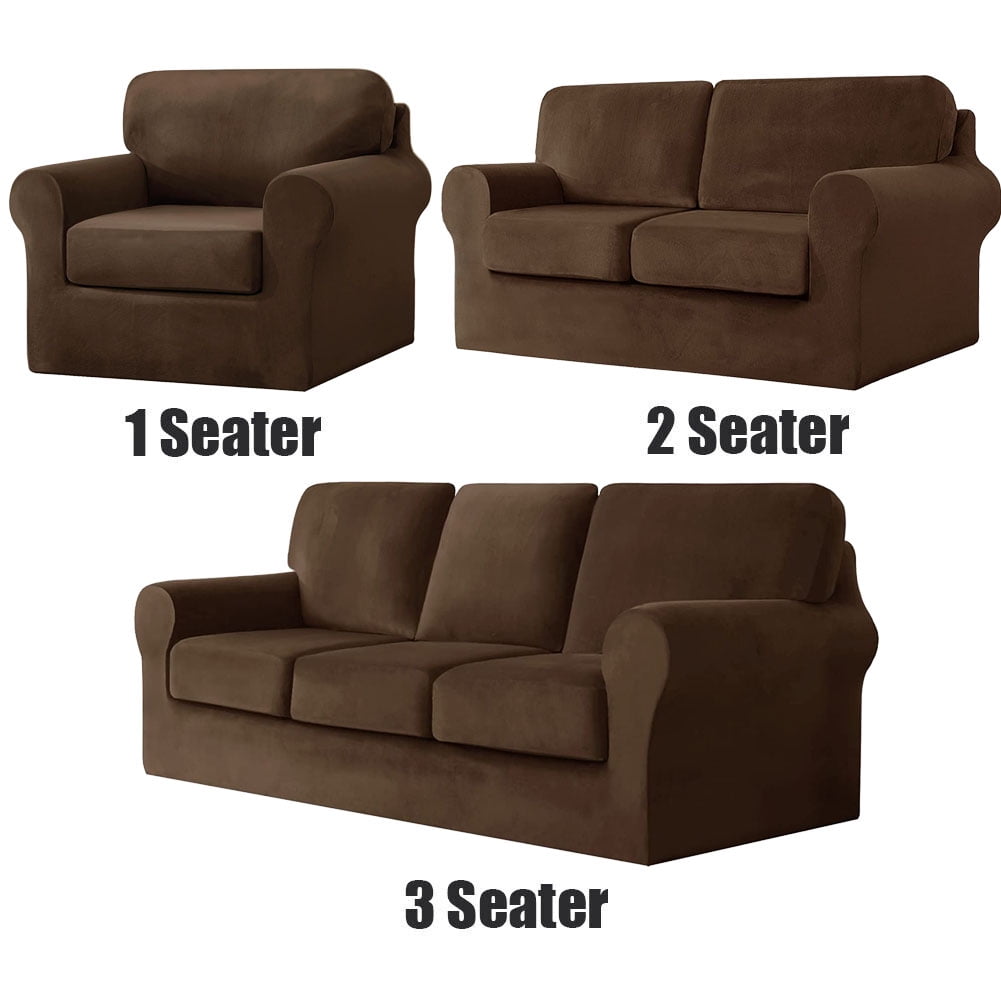SHANNA Non-Slip 5-Piece Solid Velvet Sofa Covers, Dark Brown