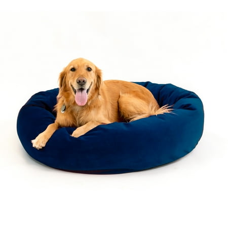 Luxury Velvet Dog Bed, Washable Cloud-Like Memory Foam, Size Large in Cobalt