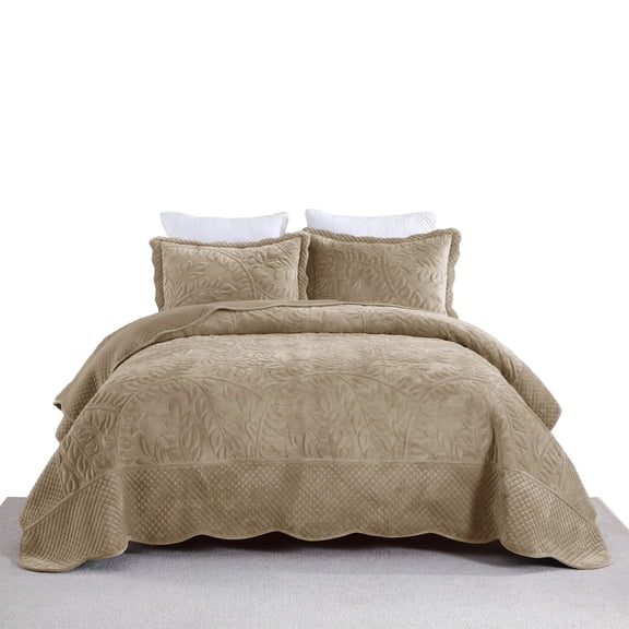 Luxury Velvet Oversized Embroidered Quilted Bedding Set - Soft & Plush 3-Piece Comforter with Shams for All-Season Comfort