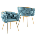 thumbnail image 1 of Luxury Velvet Single Sofa Chair, Modern Dining Chair with Golden Metal Legs, Upholstered Dining Chairs, Accent Desk Chair for Dining Room, Kitchen, Vanity, Living Room(Blue,Set of 2), 1 of 10