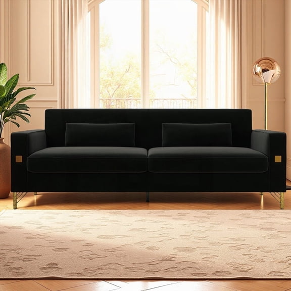 Modern Minimalist Fabric Three-Seat Sofa 220cm with Gold Accents