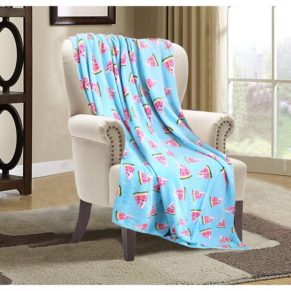 Luxury Velvet Super Soft Christmas Prints Fleece Blanket-Holiday Theme Home Décor Fuzzy Warm and Cozy Throws for Winter Bedding, Couch and Gift, 50 x 60 inch, Watermelon
