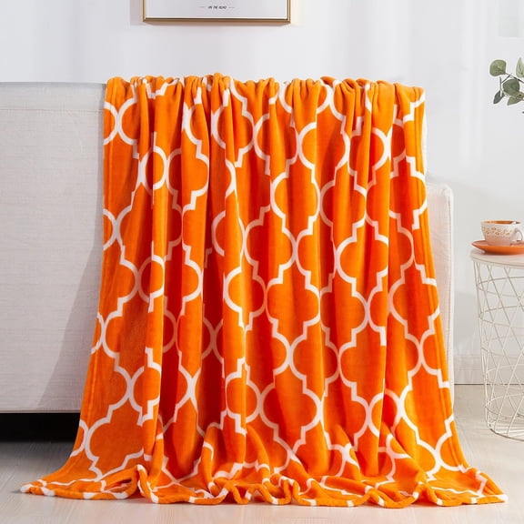 Luxury Velvet Touch Ultra Plush Christmas Blanket |Soft, Warm, Cozy|Holiday Printed Fleece Throw/Blanket-50 x 60inch, 50 x 60, Quatrefoil Orange