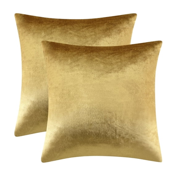 Luxury Velvet Throw Pillow Covers 18x18, 2 Pack Solid Color Cushion Covers for Couch Bedroom Farmhouse, Gold