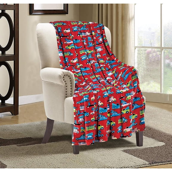 Luxury Velvet Touch Ultra Plush Christmas Blanket |Soft, Warm, Cozy|Holiday Printed Fleece Throw/Blanket-50 x 60inch, 50 x 60, Red Christmas Car