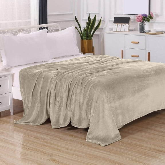 Luxury Velvety Feel Blanket, All-Season & Lightweight Material, Ultra Plush, Soft, Cozy Flannel Fleece for Couch, Sofa, Bed, Travel, Solid Twin/Twin XL, Cream
