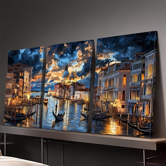 Luxury Venice Twilight 3-Piece Canvas Decor for Living Room Wall Art