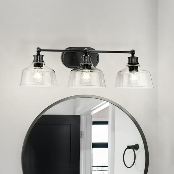 Luxury Vintage Bath Light, Large Size: 8''H x 9''W, with Farmhouse Style Elements, Matte Black Finish, UHP4878 from the Lubbock Collection by Urban Ambiance