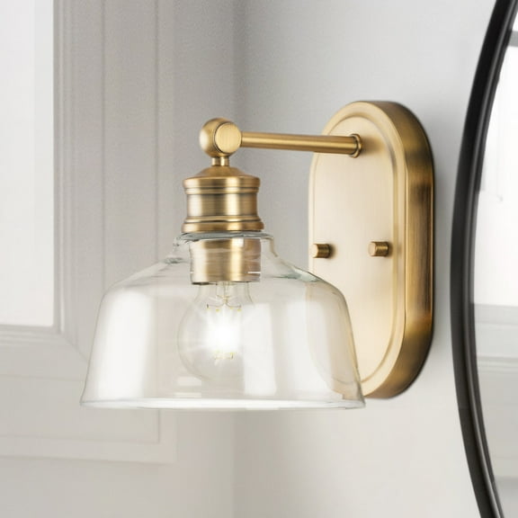 Luxury Vintage Bath Light, Large Size: 8''H x 9''W, with Farmhouse Style Elements, Vintage Brass Finish, UHP4871 from the Lubbock Collection by Urban Ambiance