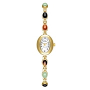 Luxury Vintage Gold Watches for Women with Jade Colorful Crystal Small Oval Dainty Silver Watch Ladies Bracelet Dress Quartz Wrist Watch Waterproof Bangle