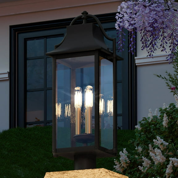 Luxury Vintage Outdoor Post Light, 24.25''H x 10.50''W, with Tutor Style Elements, Traditional Design, Estate Bronze Finish and Clear Glass, UQL1670