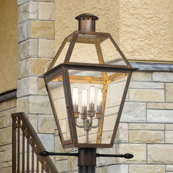 Luxury Vintage Post Light, Large Size: 26.00''H x 17.00''W, with French Country Style Elements, Industrial Bronze Finish, UQL1864 from the Paris Collection by Urban Ambiance