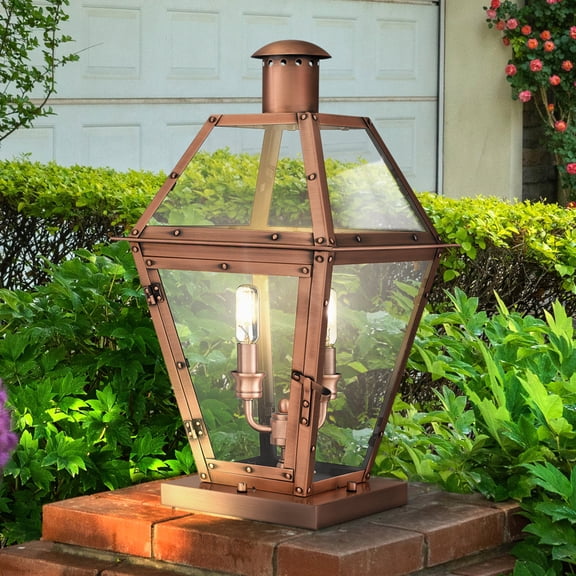 Luxury Vintage Post Light, Small Size: 19.25''H x 10.5''W, with French Country Style Elements, Aged Copper Finish, UQL1990 from the Paris Collection by Urban Ambiance