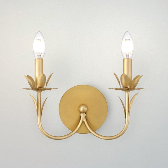 Luxury Vintage Wall Sconce, Medium Size: 11.25''H x 12''W, with English Country Style Elements, Gold Leaf Finish, UQL5531 from the Heilbronn Collection by Urban Ambiance