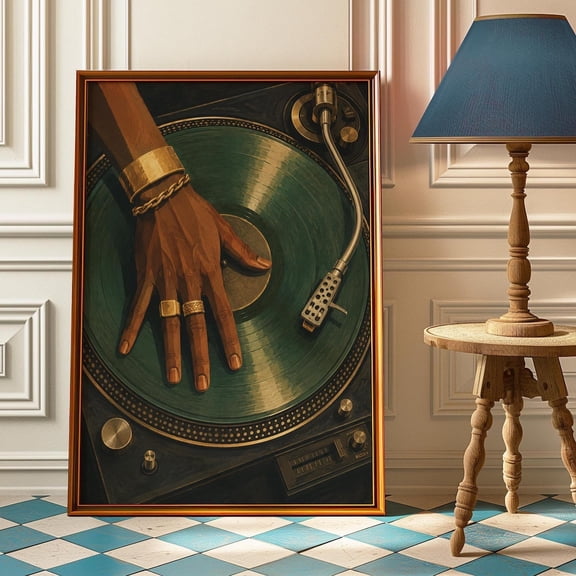Luxury Vinyl Record Wall Art Jazz Music Turntable Print Moody Listening Room Decor Retro Dj Artwork