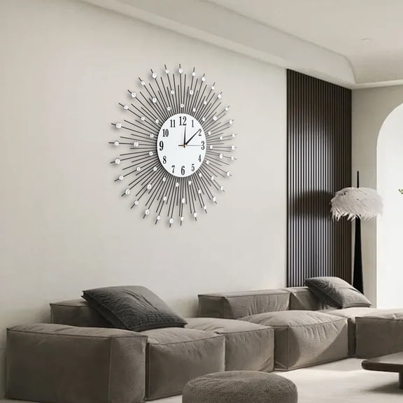 Luxury Wall Clock Battery Operated Home Decor 3D Large Metal Sunburst Wall Clock
