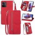 thumbnail image 1 of Luxury Wallet Case for Motorola Edge 30 Ultra, Embossed Pattern Design Zipper Pocket Handbag Wrist Strap Premium PU Leather Flip Cover with Card Slots Holder Magnetic Clasp Kickstand Case,Red, 1 of 6
