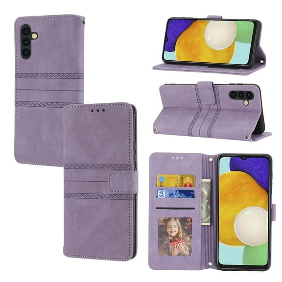 Luxury Wallet Case for Samsung Galaxy A14 5G, PU Leather Detachable Shoulder Strap Lanyard Crossbody Wrist Strap Handbag Flip Cover with Card Slots Magnetic Kickstand Shockproof Case,Lightpurple