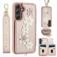 thumbnail image 1 of Luxury Wallet Case for Samsung Galaxy A15 & Wrist Strap & Shoulder Strap, Women Flower Pattern PU Leather Card Holder Kickstand Leather Cell Phone Cover for Samsung Galaxy A15,Rosegold, 1 of 9