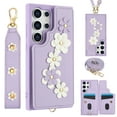 thumbnail image 1 of Luxury Wallet Case for Samsung Galaxy A53 5G & Wrist Strap & Shoulder Strap, Women Flower Pattern PU Leather Card Holder Kickstand Leather Cell Phone Cover for Samsung Galaxy A53 5G,Purple, 1 of 9