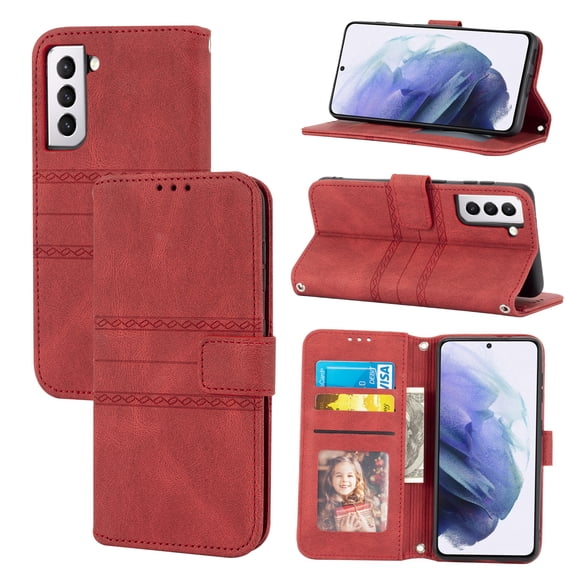 Luxury Wallet Case for Samsung Galaxy S23, PU Leather Detachable Shoulder Strap Lanyard Crossbody Wrist Strap Handbag Flip Cover with Card Slots Magnetic Kickstand Shockproof Case,Red