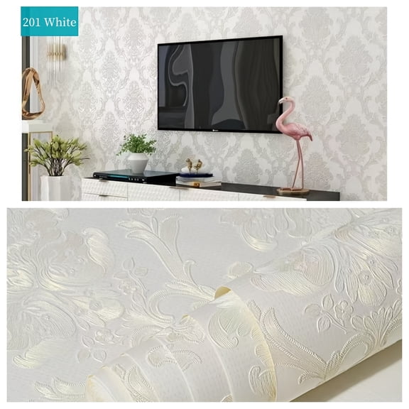 [Luxury Wallpaper] Elegant Luxury 3D Self-Adhesive Wallpaper | Golden & White Floral Pattern, Peel & Stick, Easy Install, High-Quality Paper, Seamless Match Design, for Bedroom, Living Room