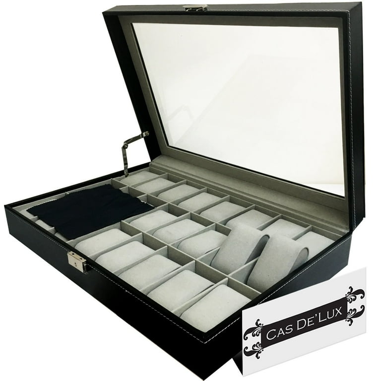 Luxury Watch Box 24 Velvet Pillow Slots Premium Display Case With
