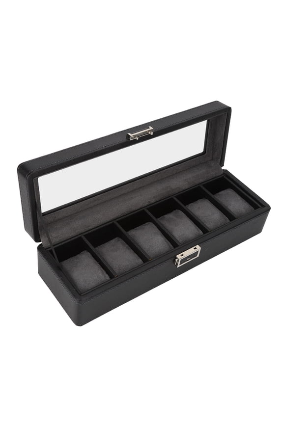 Luxury Watch Organizer Display Case 6 Compartments Single Layer PU Leather Storage Box and Soft Flannel Interior Cushion Holder for Men Women Watch Collection 14.17 x 5.51 x 4.33 in