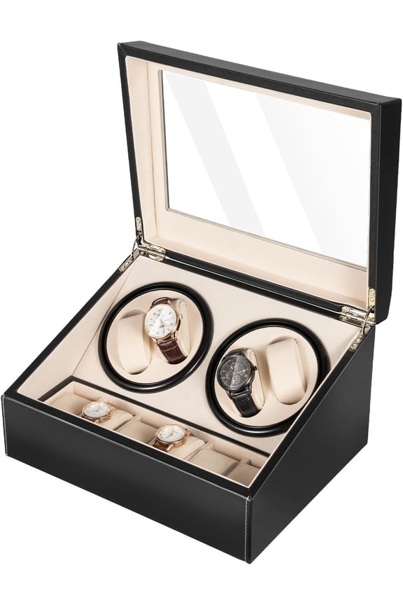Luxury Watch Winder Box for Automatic Watches 4 Display Compartments, Silent Motor, and Bidirectional Rotation for Other Watches, Elegant Design with Glass Window