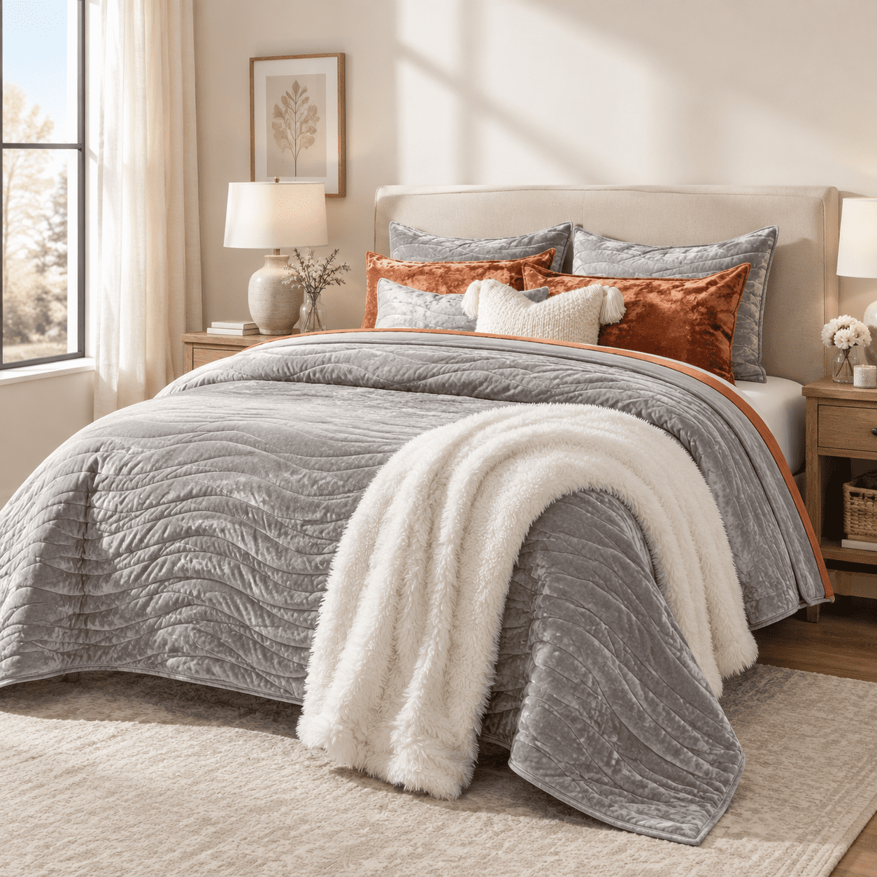 Luxury Wave Crushed Quilt Set Queen Size Gray - Walmart.com
