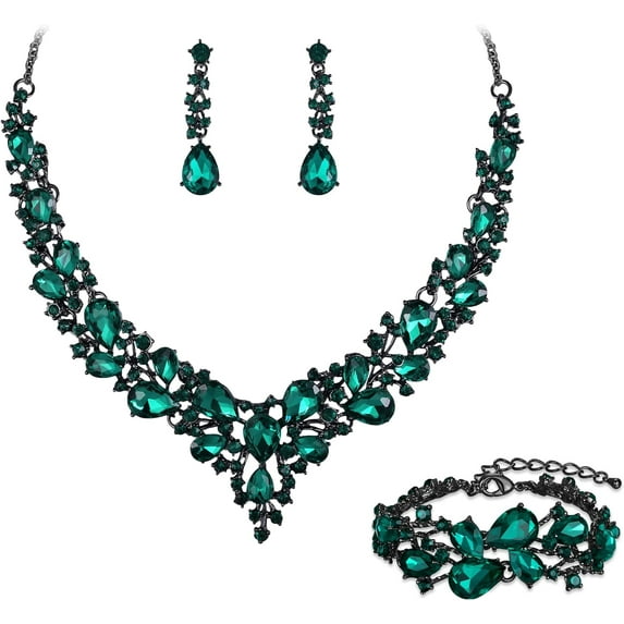 Luxury Wedding Bridal Jewelery for Women Austrian Crystal Teardrop Cluster Statement Necklace Dangle Earrings Link Bracelet Set