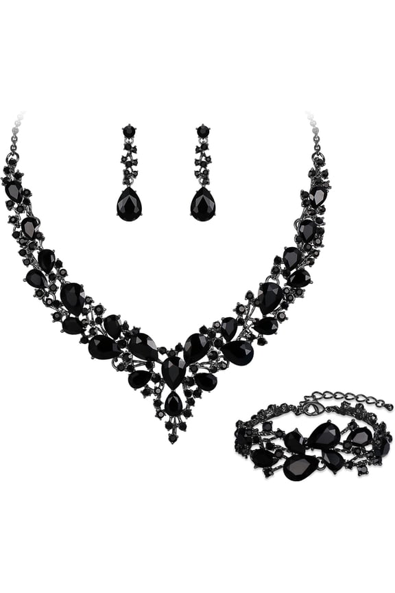 Luxury Wedding Bridal Jewelery for Women Austrian Crystal Teardrop Cluster Statement Necklace Dangle Earrings Link Bracelet Set