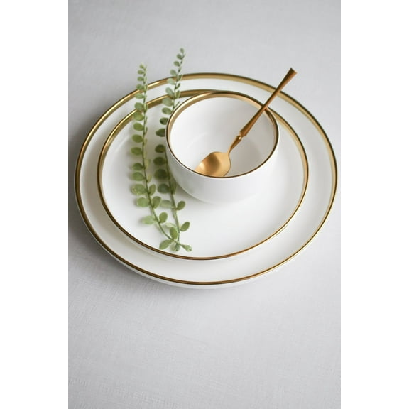 Luxury White Ceramic Small Plate with Hand-Applied Gold Rim 8" Dessert or Salad Plate | Oven & Dishwasher Safe | Marcel Ardani