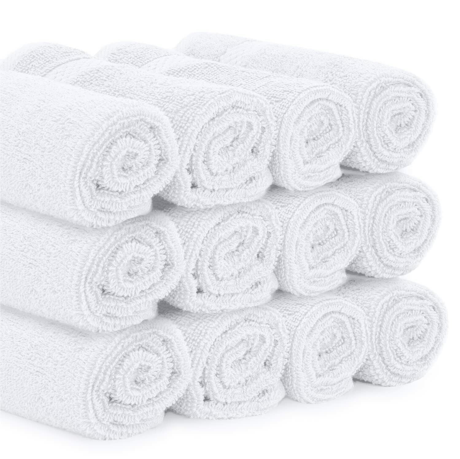 Luxury White Cotton Washcloths 13x13 - Bathroom Face Towel 12/Pack Super Absorb