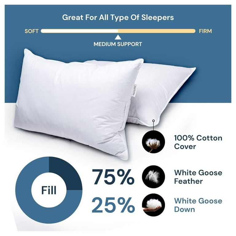 Luxury White Goose Down Pillow 75 White Goose Feather 25 White Goose Down Fill Power