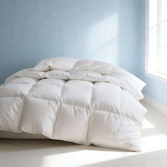 Luxury White Goose Feathers Down Fiber Duvet Insert Queen Size - Hotel Collection 100% Cotton Comforter, Season Medium Warmth, Breathable, Hypoergenic, 90 x 90 Inch