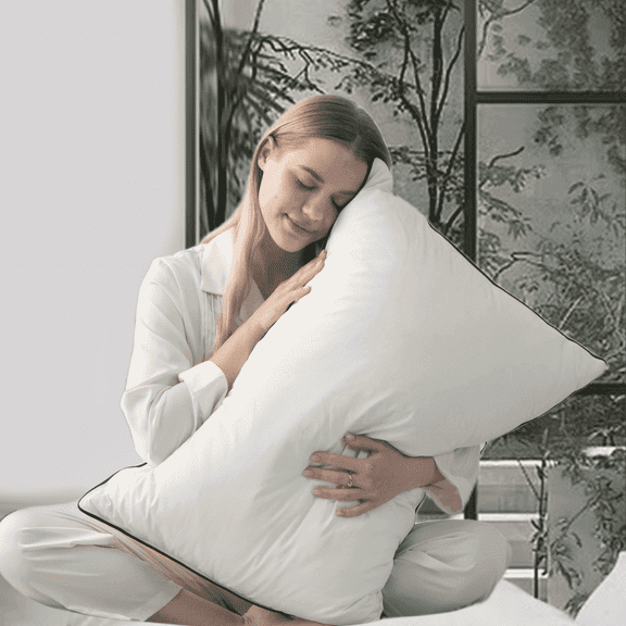 Luxury White Goose Down Fiber Pillows, King Size Bed Pillows , 430 Thread Count Cotton Blend Shell, Soft Down Fiber Pillow for Sleeping - 1 Pack, (20" x 36")