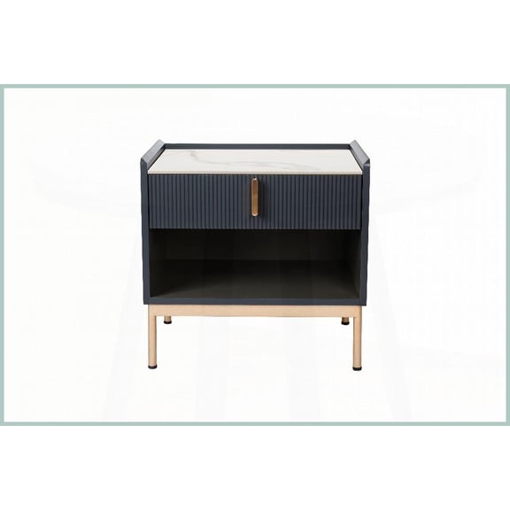 Luxury White/Grey Stone Top Coffee Table with Gold Frame - Easy Clean, Quick Assembly for Living Room