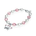 thumbnail image 1 of Luxury White Simulated Pearls Pink Pave Crystals with Sterling Silver Princess Crown Charm Baby Girl Bracelet (B139), 1 of 2