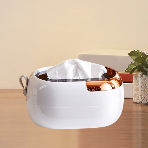 Luxury White Tissue Box Cover with Spring, Rose Gold Trim Desktop Napkin Holder for Living Room Kitchen Coffee Table, 7.87L x 4.72W x 4.33H Inches