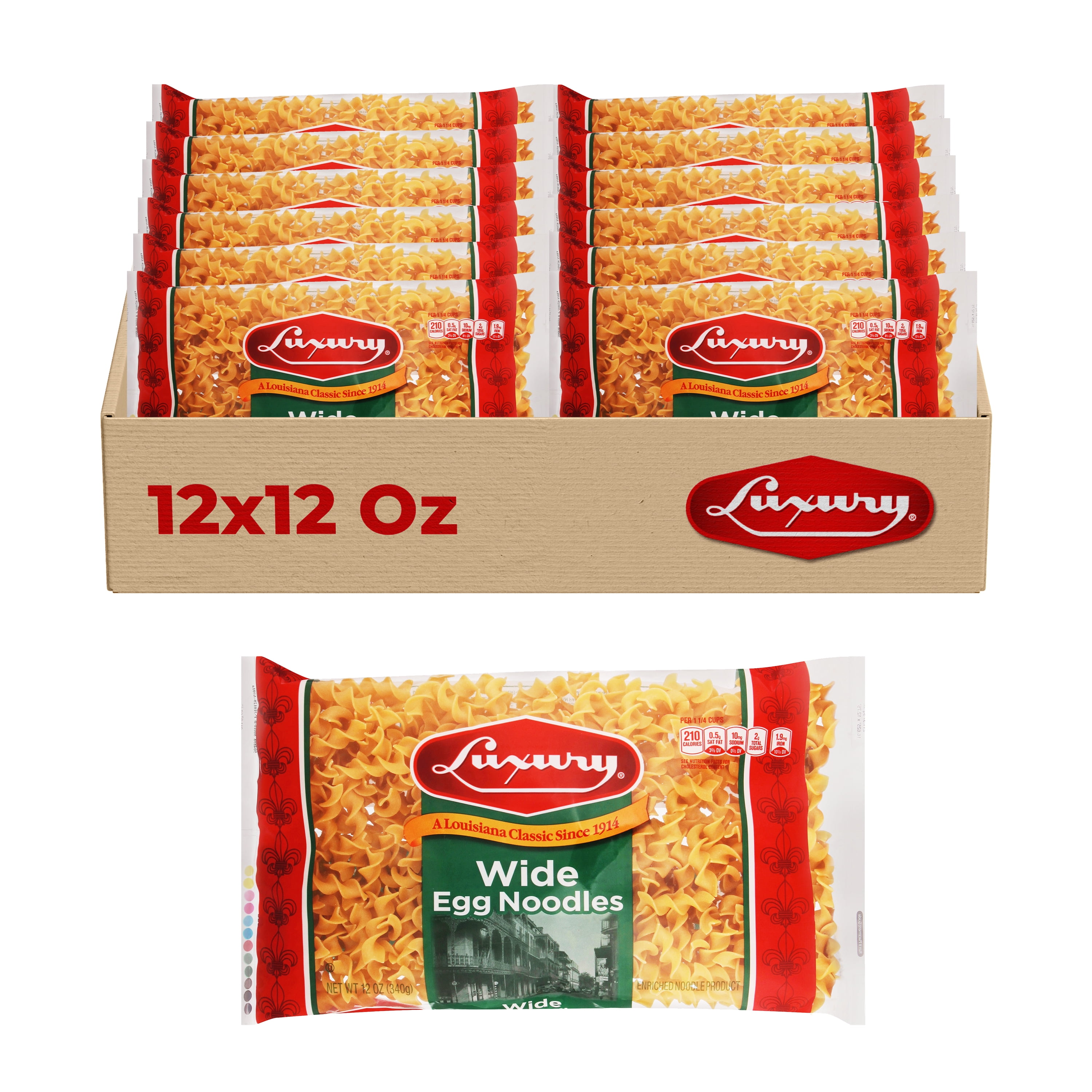 Luxury Wide Egg Noodles, 12-Pack (12 oz Each) – Enriched Pasta for Soups, Stroganoff, and Classic Comfort Meals