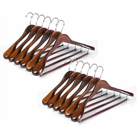 Luxury Wide Shoulder Wooden Hangers 18 Pack, with Locking Bar, Smooth Retro Finish Wood Suit Hanger Coat Hanger for Closet, Holds Upto 20lbs, 360° Swivel Hook, for Jacket, Dress Heavy Clothes Hangers