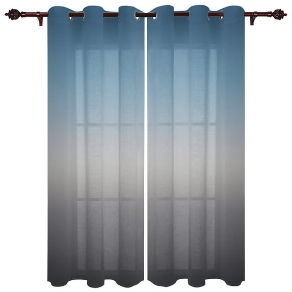 Luxury Window Curtain Blue Gray Gradient Hotel Home Living Room Kitchen Bedroom Decoration Translucent Polyester Curtain