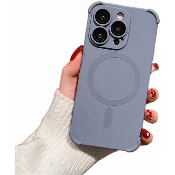 Luxury Wireless Charge Case for iPhone 17 16 15 14 13 12 Pro Max Plus Air Soft Liquid Silicone Magnetic Shockproof Cover,Gray,for iPhone 17
