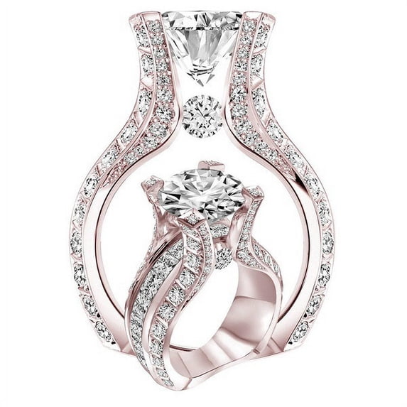 Luxury Women Copper Plated Platinum Inlaid Zircon Imitation Diamond Ring