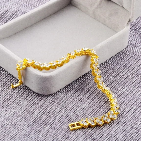 Luxury Women Roman Gold Crystal Heart Link Chain Bracelet Full Shiny Crystal Wedding Jewelry Bracelet