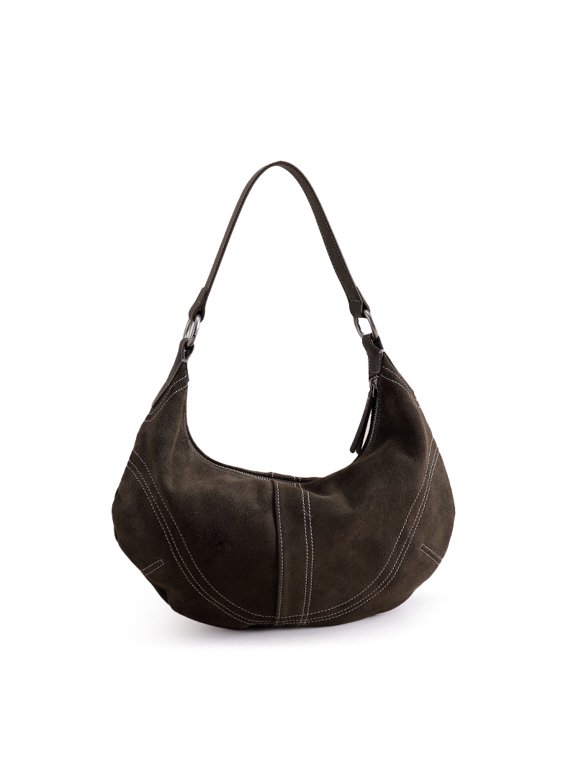Luxury Women Suede Leather Hobo Shoulder Bag Vintage Half moon Handbag Cross body Daily Casual Underarm Purse Genuine Cowhide