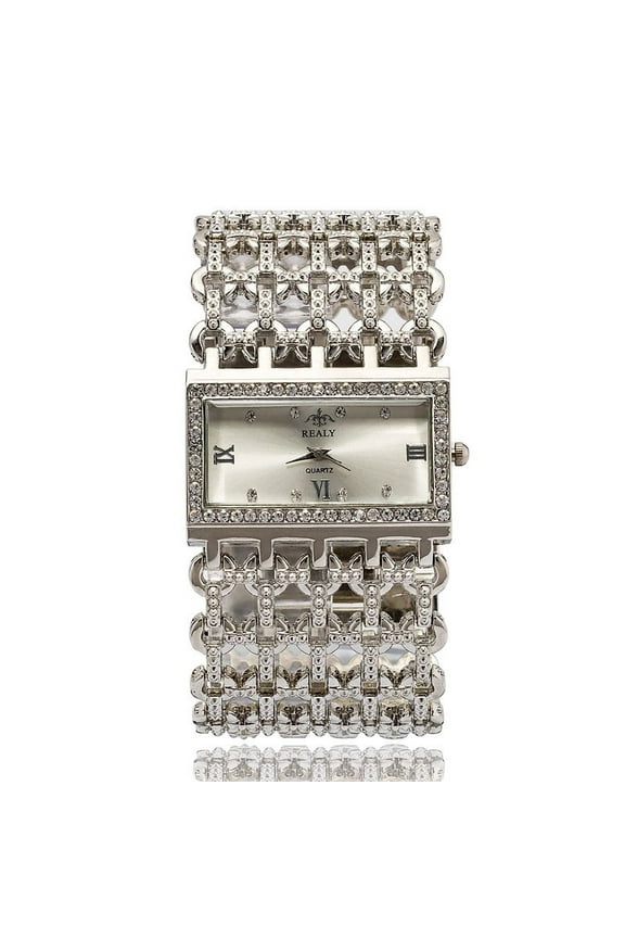Luxury Women’s Bracelet Watch Honeycomb Mesh Rectangular Wrist Watch Crystal Square Dial Hollow Bangle Rhinestone-Accented Alloy Quartz Clock Lady's Fashion Diamond Inlaid Stainless Steel Accessory